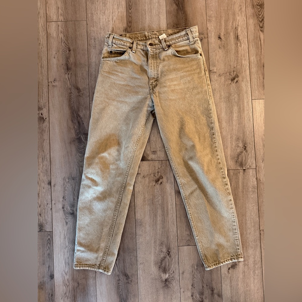 1990’s Vintage Levi's 550 Orange Tab Men's Olive Green Relaxed Jeans